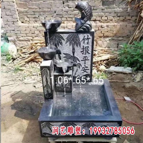 石雕魚(yú)噴水流水池雕塑 定制四平漢白玉流水池與假山的藝術(shù)之美